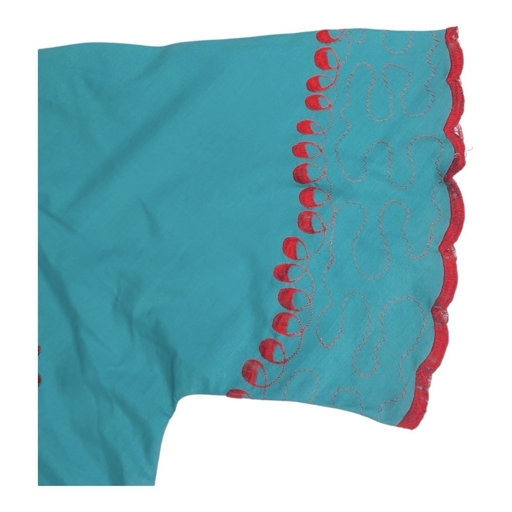 VTG Turquoise Embroidered Floral Mexican Blouse Boho Peasant Top M - Picture 7 of 15